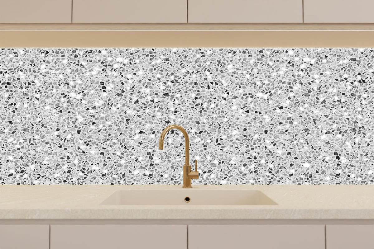 Küchenrückwand - Schwarz-Weiße graue Terrazzo Stein Textur