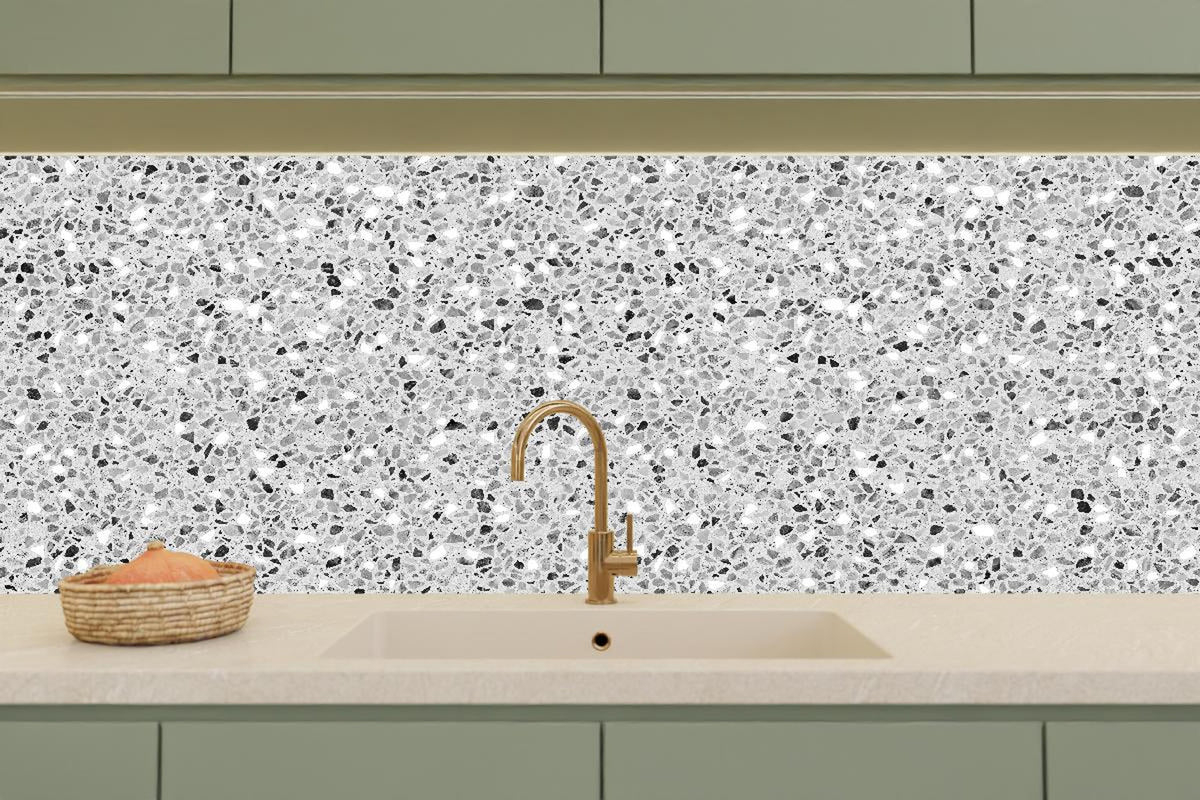 Küchenrückwand - Schwarz-Weiße graue Terrazzo Stein Textur