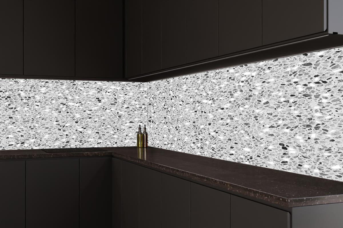 Küchenrückwand - Schwarz-Weiße graue Terrazzo Stein Textur