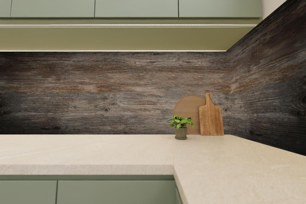 Küchenrückwand - Schwarz-braune Holzplatte