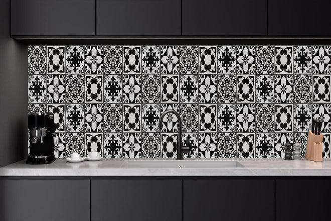 Küchenrückwand - Schwarz-grau Vintage Fliesen