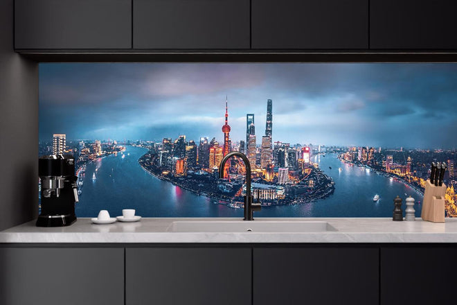 Küchenrückwand - Skyline von Shanghai bei Nacht