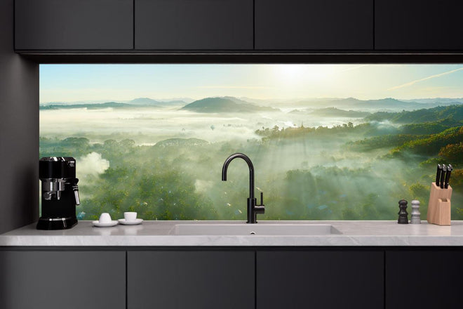 Küchenrückwand - Sonnenaufgang in den Bergen Myanmars