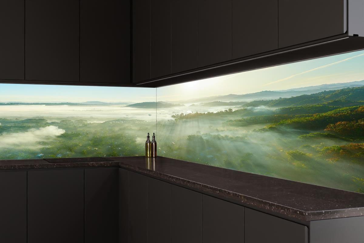 Küchenrückwand - Sonnenaufgang in den Bergen Myanmars