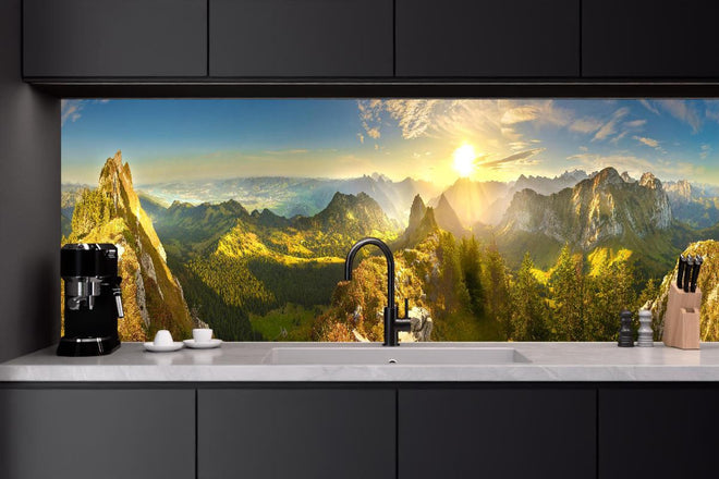 Küchenrückwand - Sonnenaufgang über Schweizer Tal