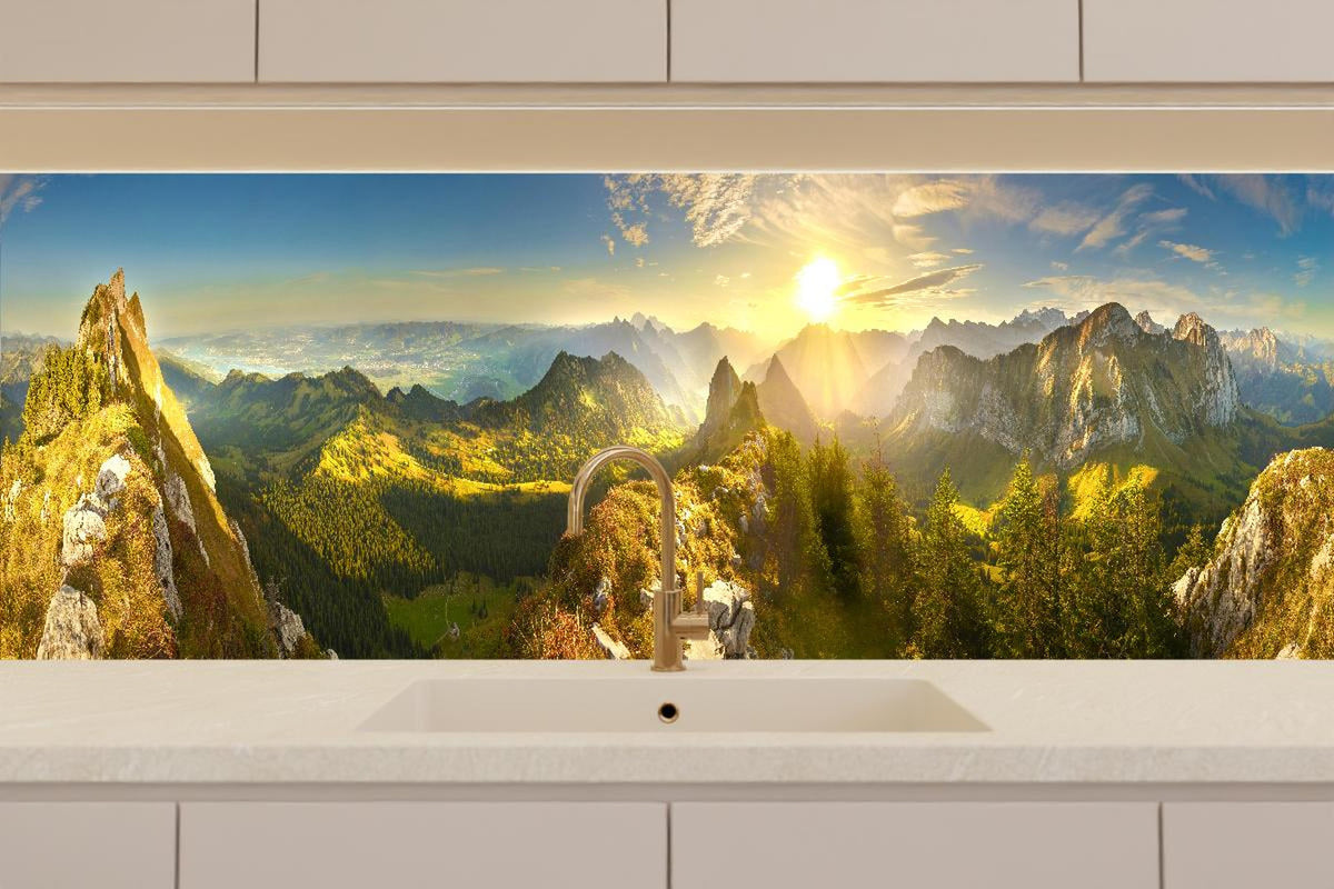 Küchenrückwand - Sonnenaufgang über Schweizer Tal