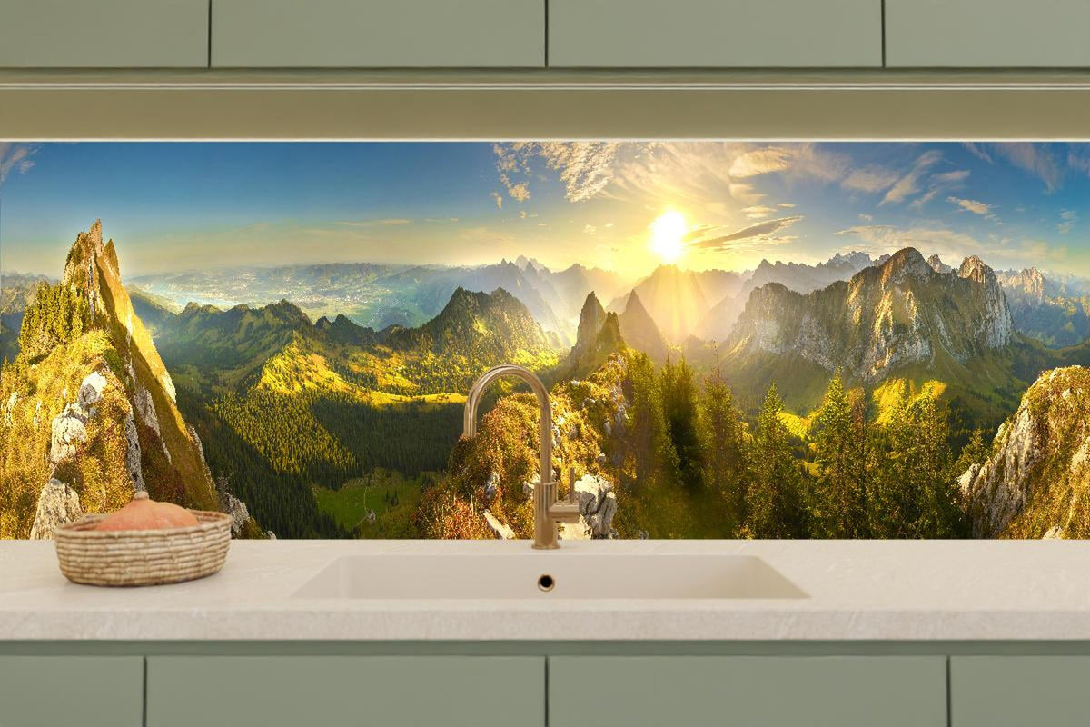 Küchenrückwand - Sonnenaufgang über Schweizer Tal