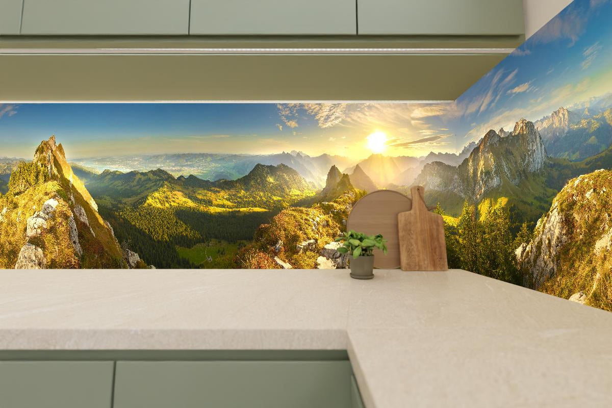 Küchenrückwand - Sonnenaufgang über Schweizer Tal