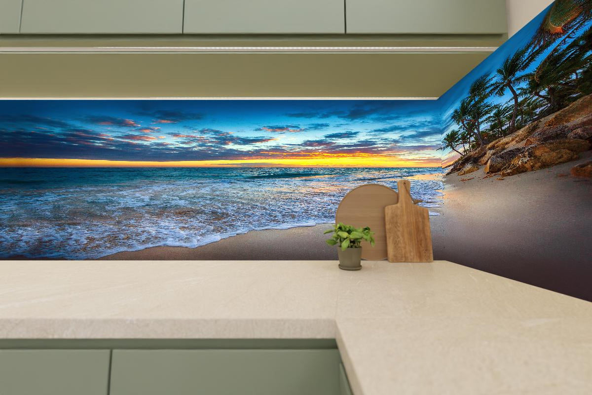 Küchenrückwand - Sonnenaufgang über dem Strand