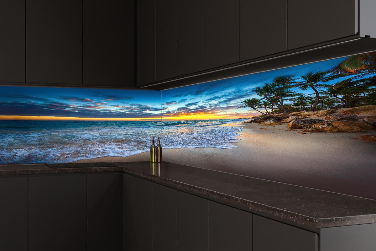 Küchenrückwand - Sonnenaufgang über dem Strand