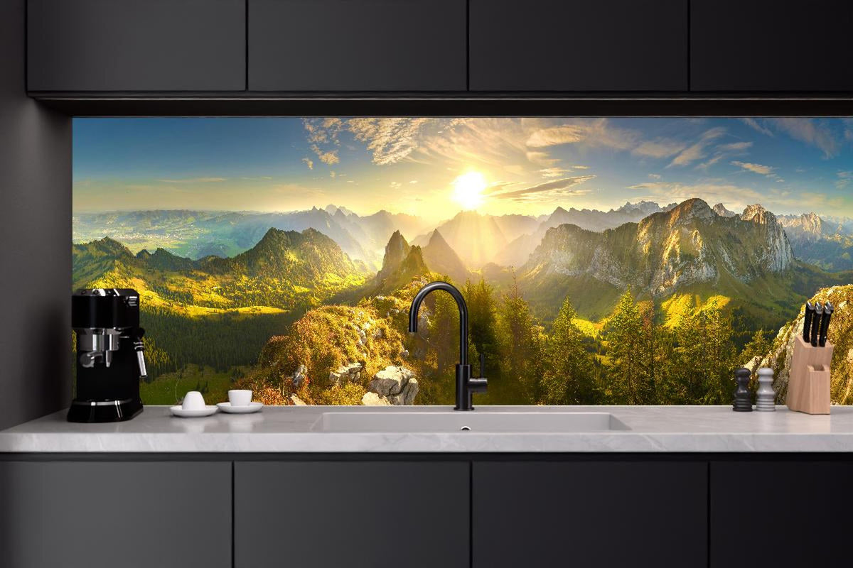 Küchenrückwand - Sonnenaugang über Schweizer Alpen