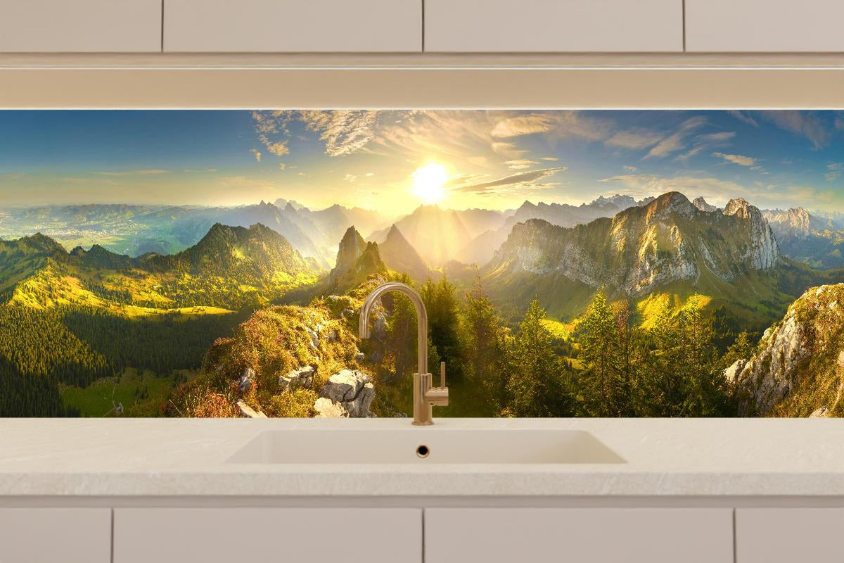 Küchenrückwand - Sonnenaugang über Schweizer Alpen