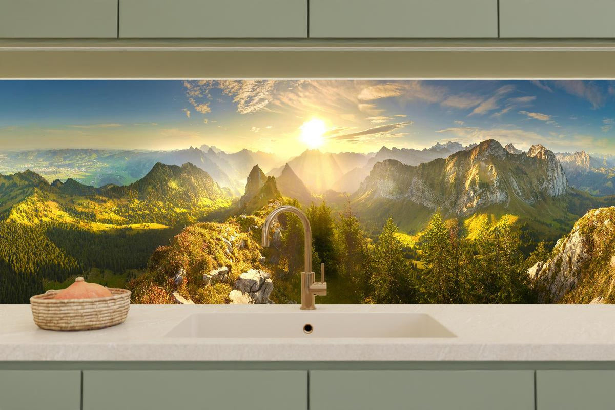 Küchenrückwand - Sonnenaugang über Schweizer Alpen