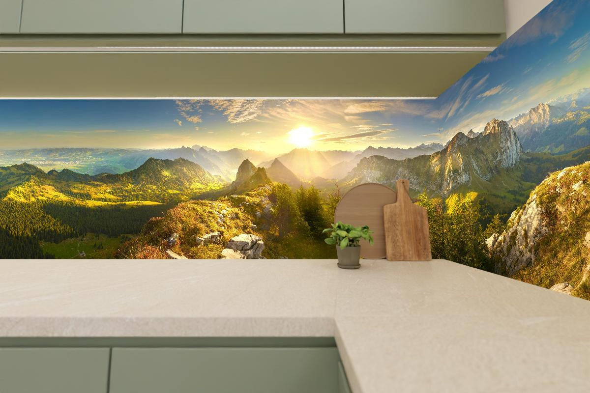 Küchenrückwand - Sonnenaugang über Schweizer Alpen