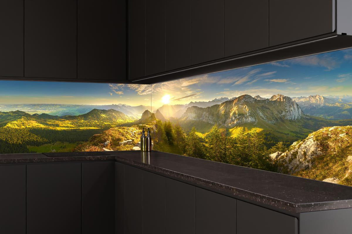 Küchenrückwand - Sonnenaugang über Schweizer Alpen