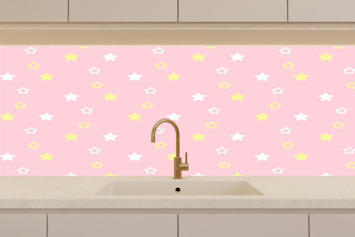 Küchenrückwand - Sterne Rosa Gelb Muster