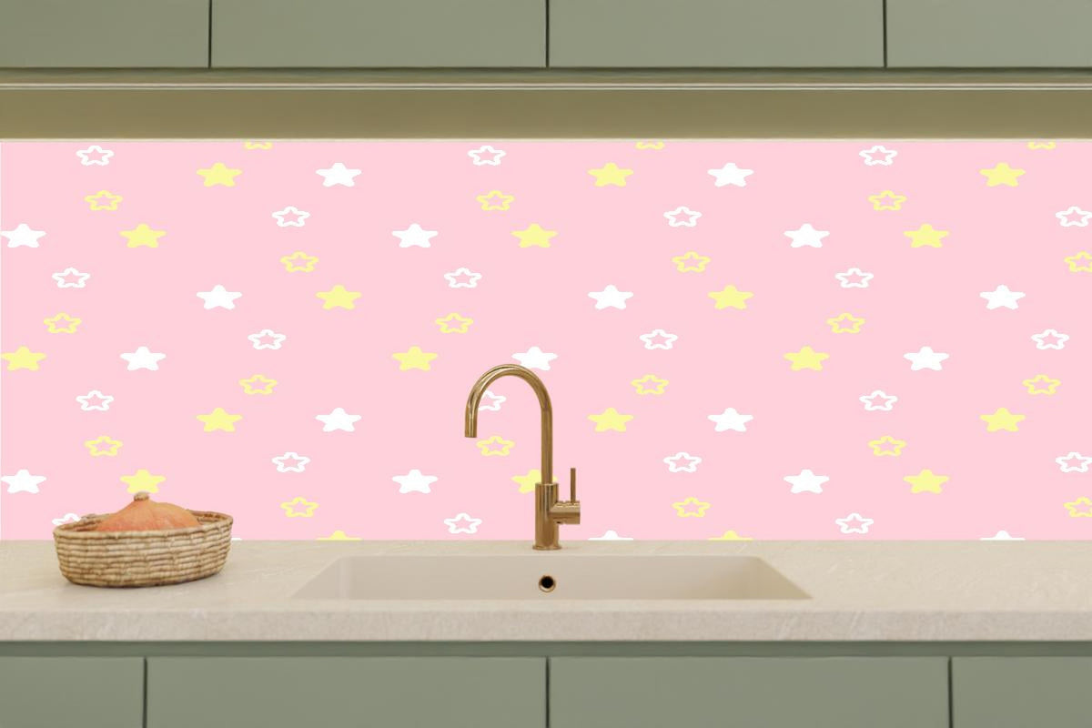 Küchenrückwand - Sterne Rosa Gelb Muster