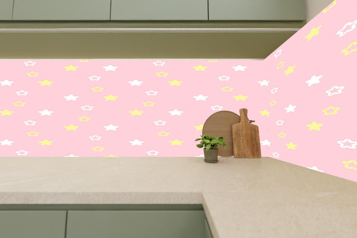 Küchenrückwand - Sterne Rosa Gelb Muster