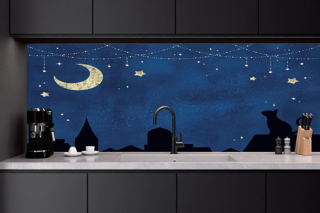 Küchenrückwand - Sternennacht Katzen Silhouette