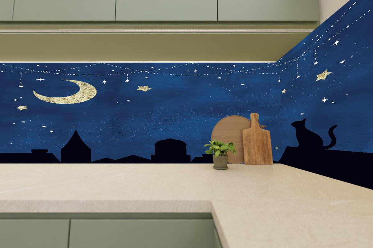 Küchenrückwand - Sternennacht Katzen Silhouette