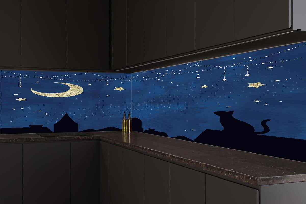 Küchenrückwand - Sternennacht Katzen Silhouette