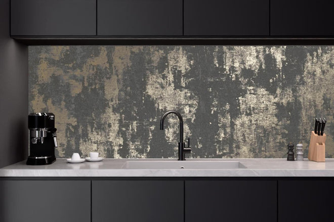 Küchenrückwand - Stilvolle dunkle Strukturwand in Grau-Schwarz