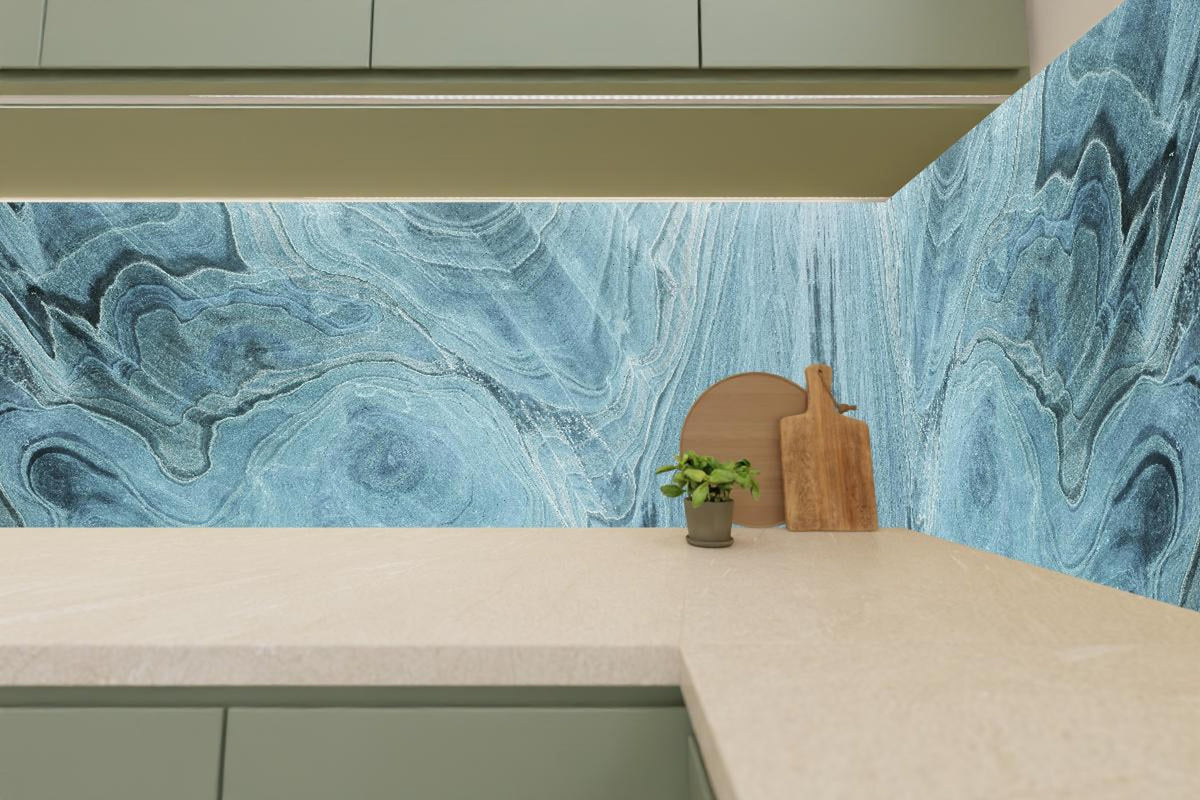 Küchenrückwand - Türkis-Weißer Marmor