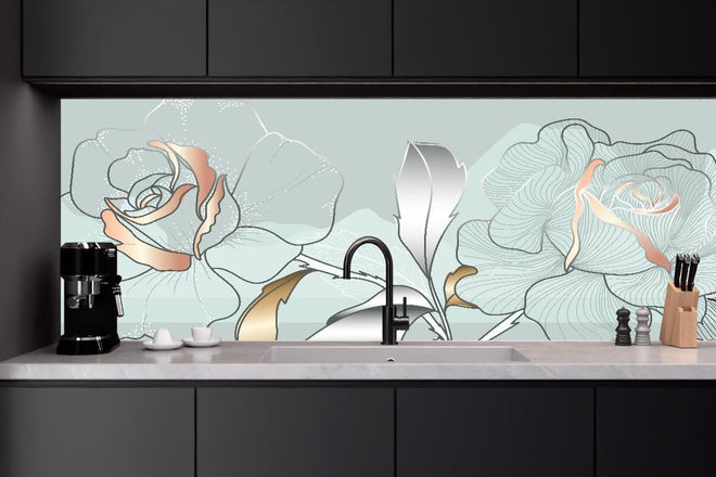 Küchenrückwand - Türkise Blüten