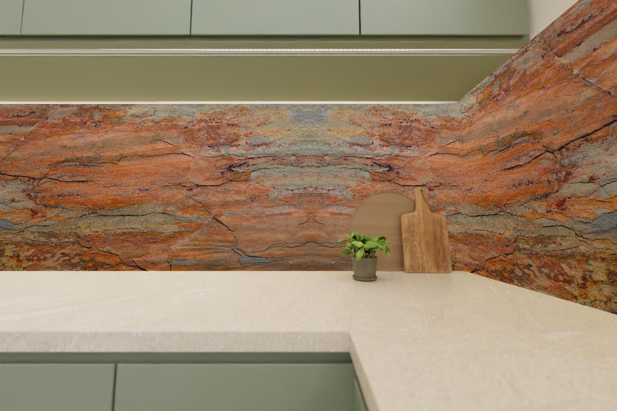 Küchenrückwand - Verwitterte Steinwand in Panorama-Ansicht