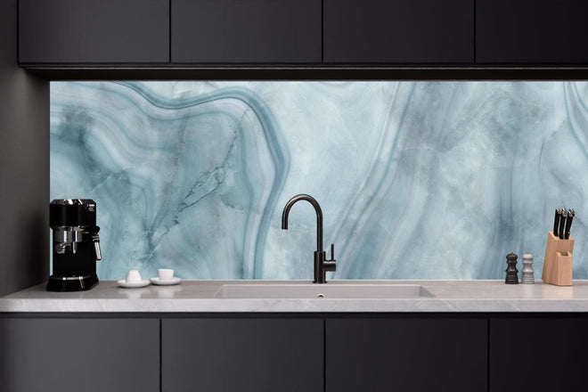 Küchenrückwand - Weiß-Grau-Blauer Marmor