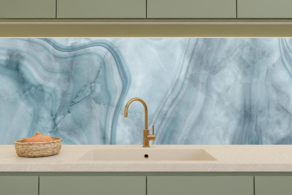 Küchenrückwand - Weiß-Grau-Blauer Marmor