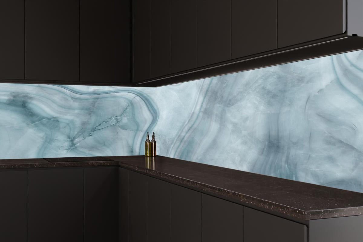 Küchenrückwand - Weiß-Grau-Blauer Marmor
