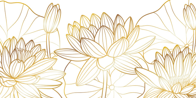 Küchenrückwand - Weiß-goldene Blüten