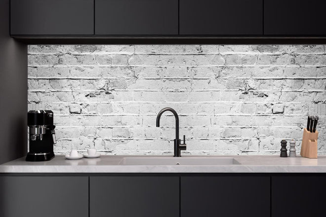 Küchenrückwand - Weiß grau beschädigte Backstein Wand
