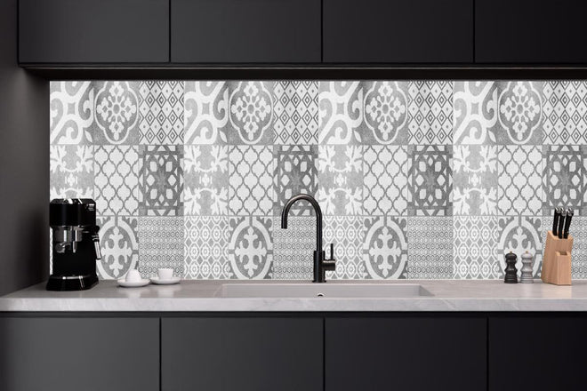 Küchenrückwand - Weiß graue vintage Fliesen