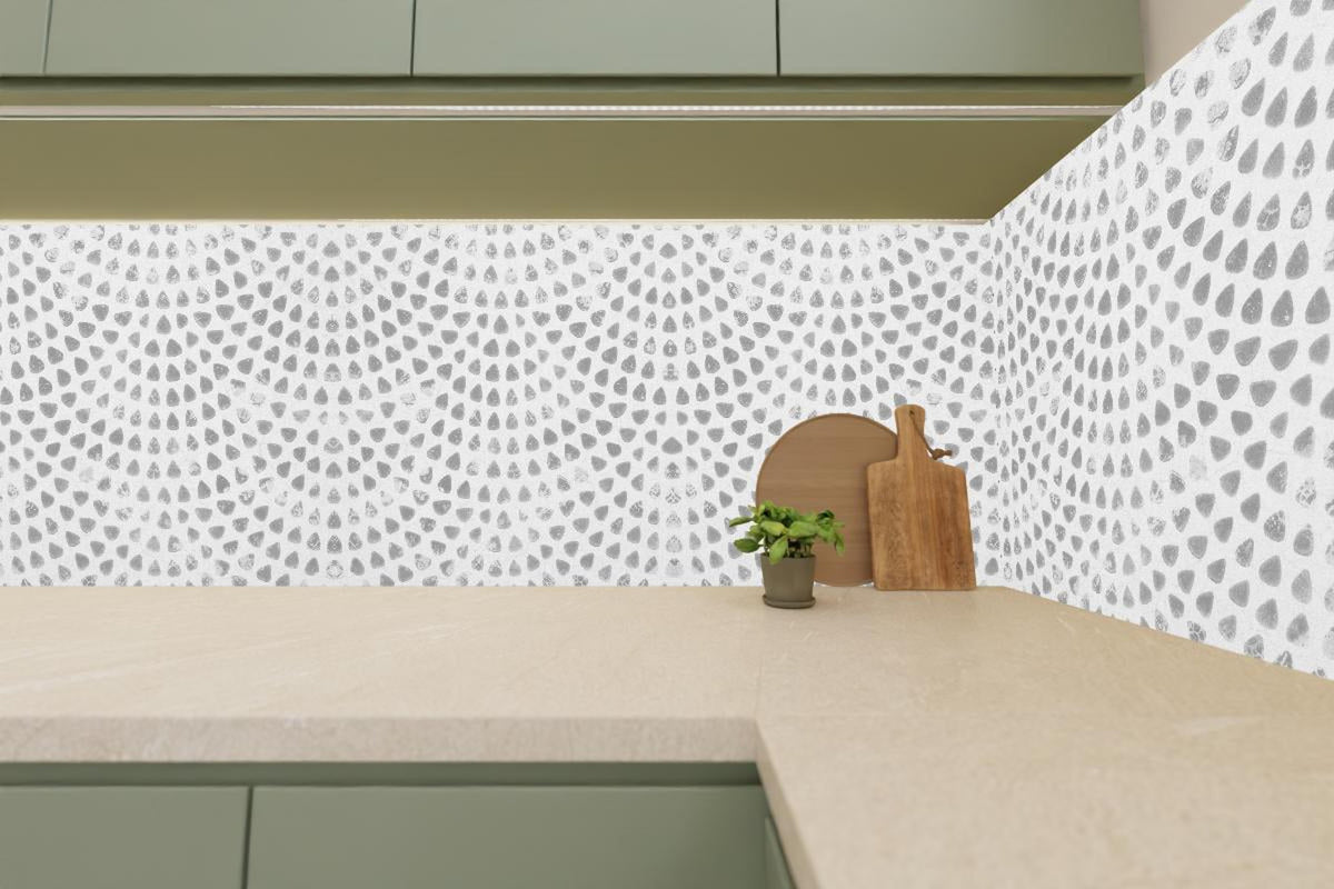 Küchenrückwand - Weiße geometrisches Stempelmuster