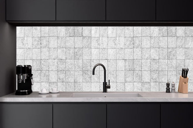 Küchenrückwand - Weiße quadratische Stein Fliesen