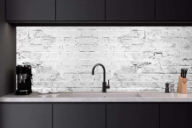 Küchenrückwand - Weißer rustikaler Mauerwerk