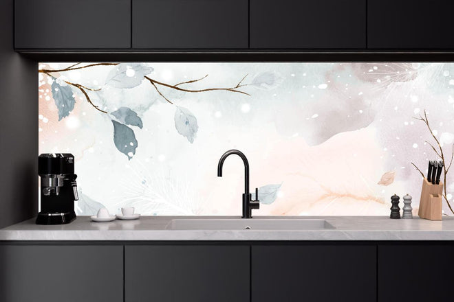 Küchenrückwand - Winterliches Aquarell auf Erdton-Hintergrund