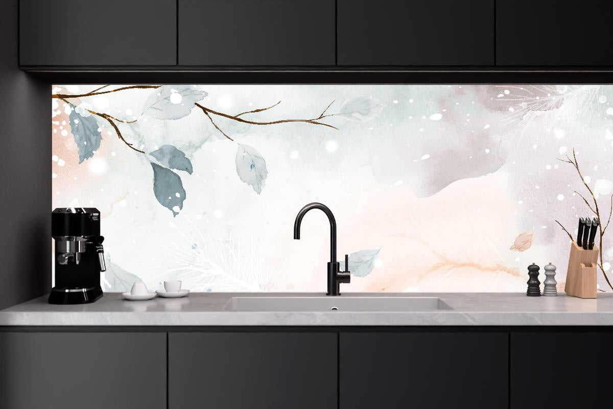 Küchenrückwand - Winterliches Aquarell auf Erdton-Hintergrund