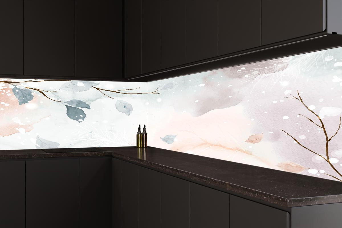 Küchenrückwand - Winterliches Aquarell auf Erdton-Hintergrund