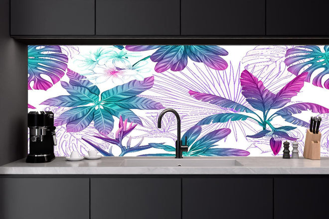 Küchenrückwand - Zarte Blumenmuster in Weiß und Grau - Botanische Vielfalt in monochromer Eleganz