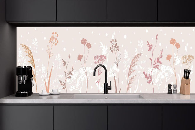 Küchenrückwand - Zarte Pflanzenmuster in Pastellfarben