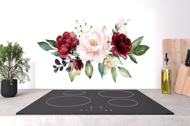 Spritzschutz - Aquarell bordeauxfarbene Blumen