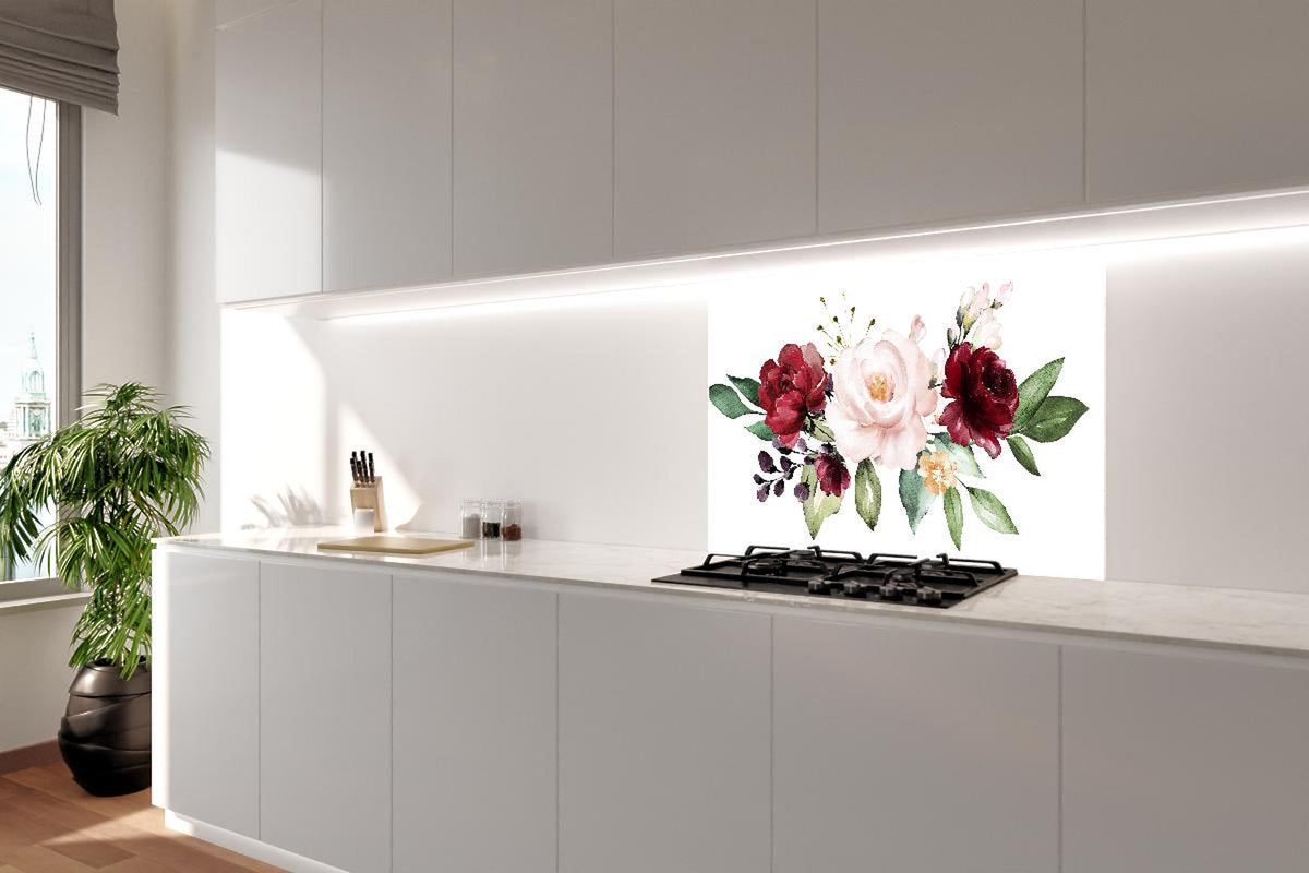 Spritzschutz - Aquarell bordeauxfarbene Blumen
