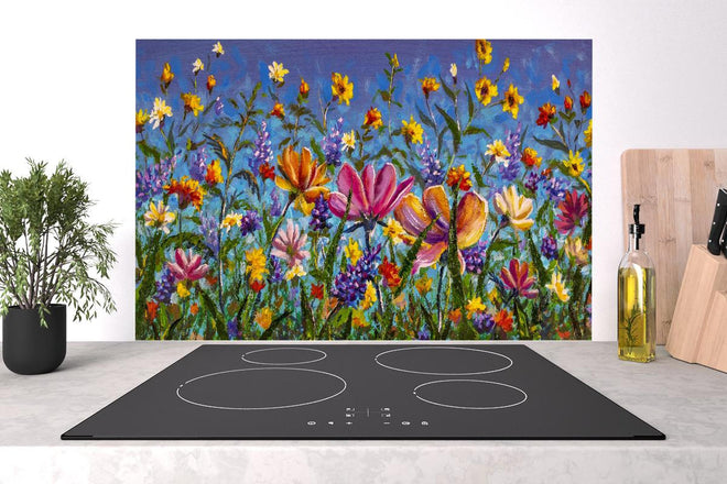 Spritzschutz - Bunter Blumenmix Ölgemälde