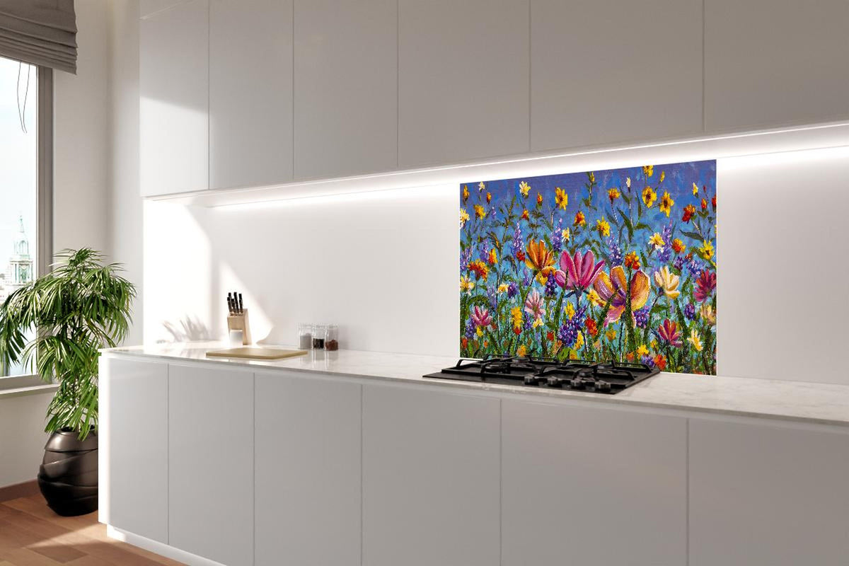 Spritzschutz - Bunter Blumenmix Ölgemälde