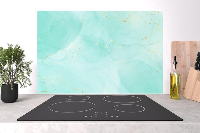 Spritzschutz - Abstrakte Aquarell-Kunst in Türkis mit Goldakzenten