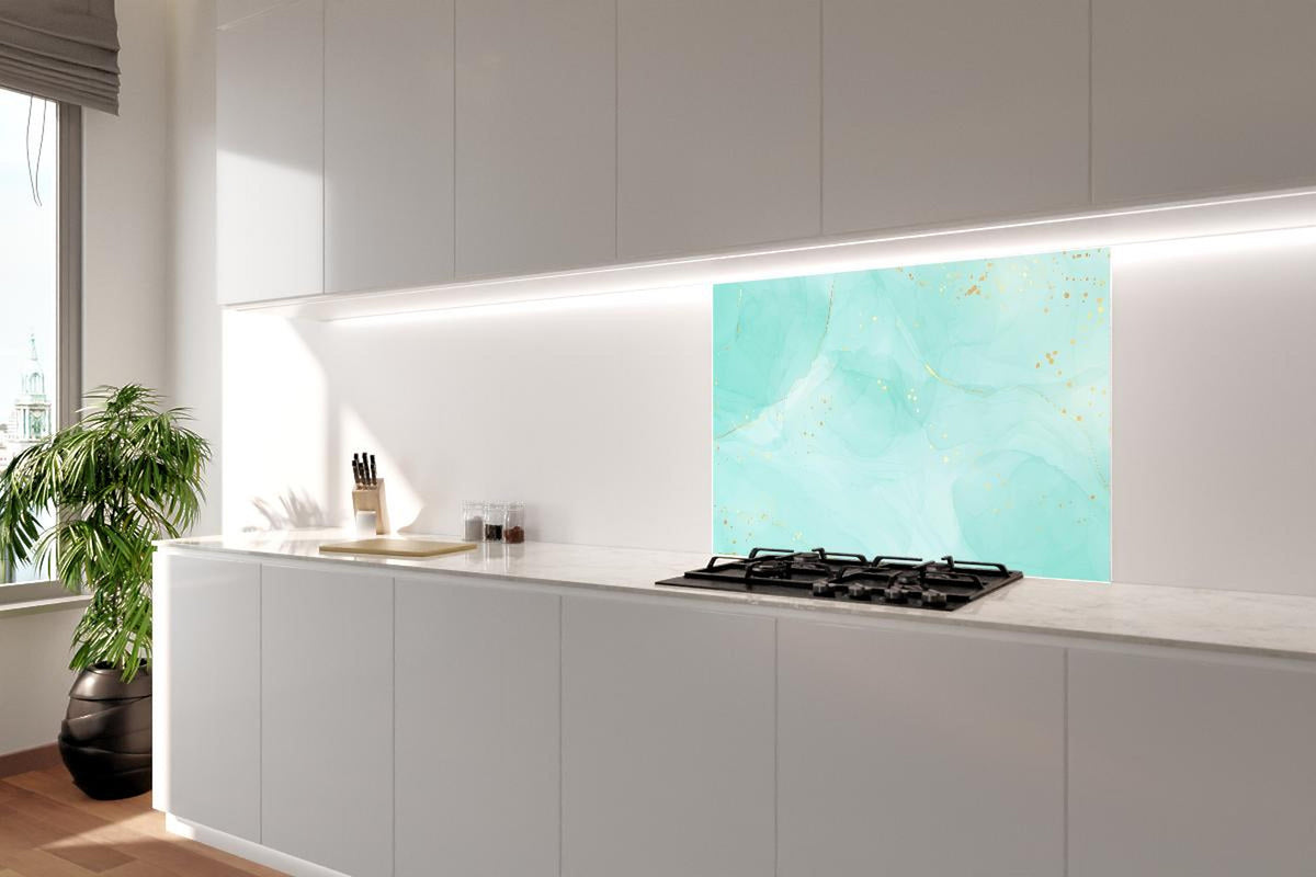 Spritzschutz - Abstrakte Aquarell-Kunst in Türkis mit Goldakzenten