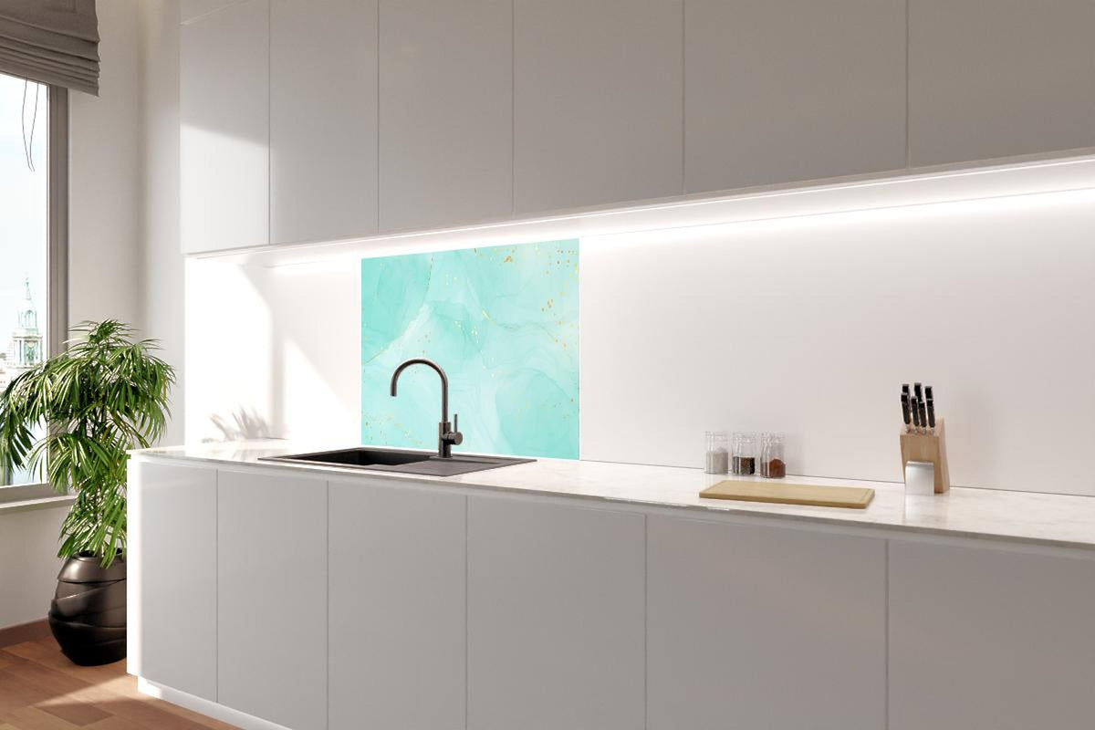 Spritzschutz - Abstrakte Aquarell-Kunst in Türkis mit Goldakzenten
